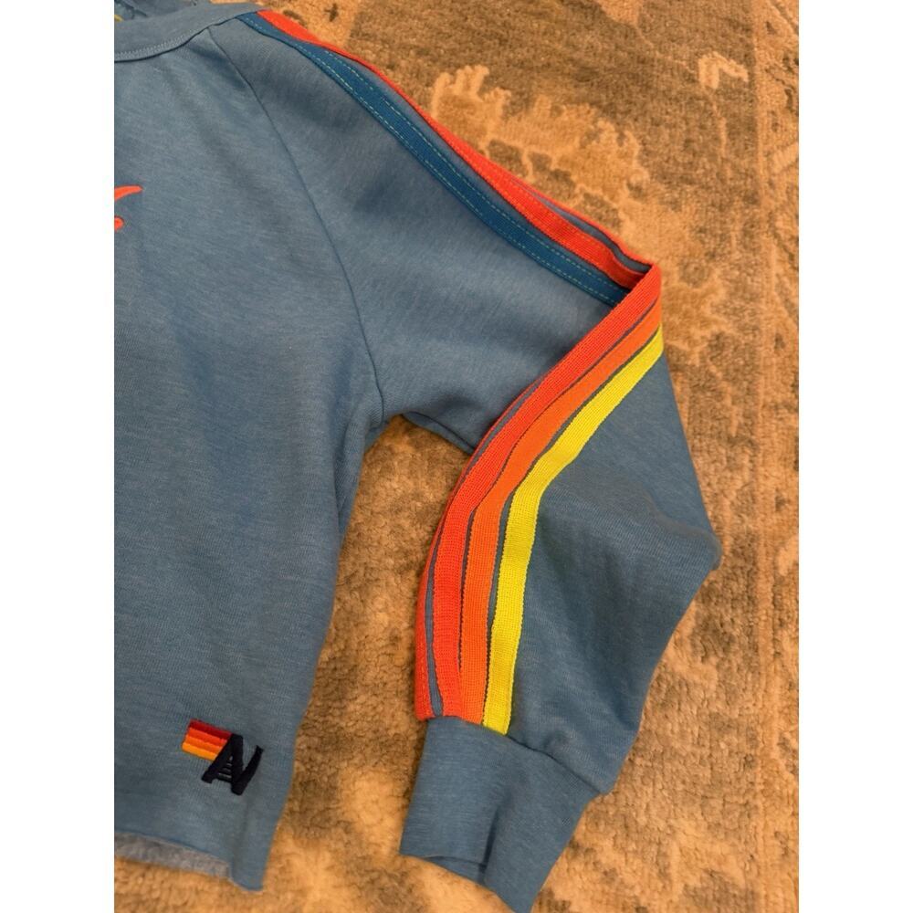 Aviator Nation Blue Crewneck Rainbow Stripe Cropped Sweatshirt Sz S NWT $220 - Picture 11 of 16
